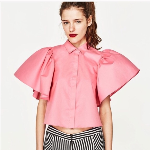 Zara Tops - ZARA PINK PUFF SLEEVE BLOUSE -NWT